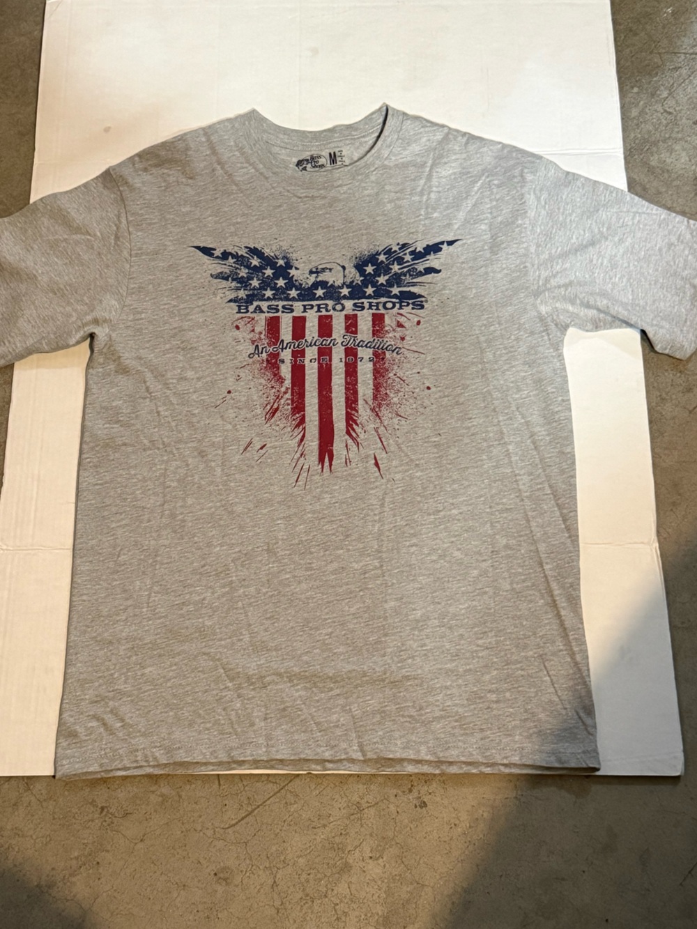 Bass Gray Short Sleeve Tee with Red & Blue American Eagle Graphic